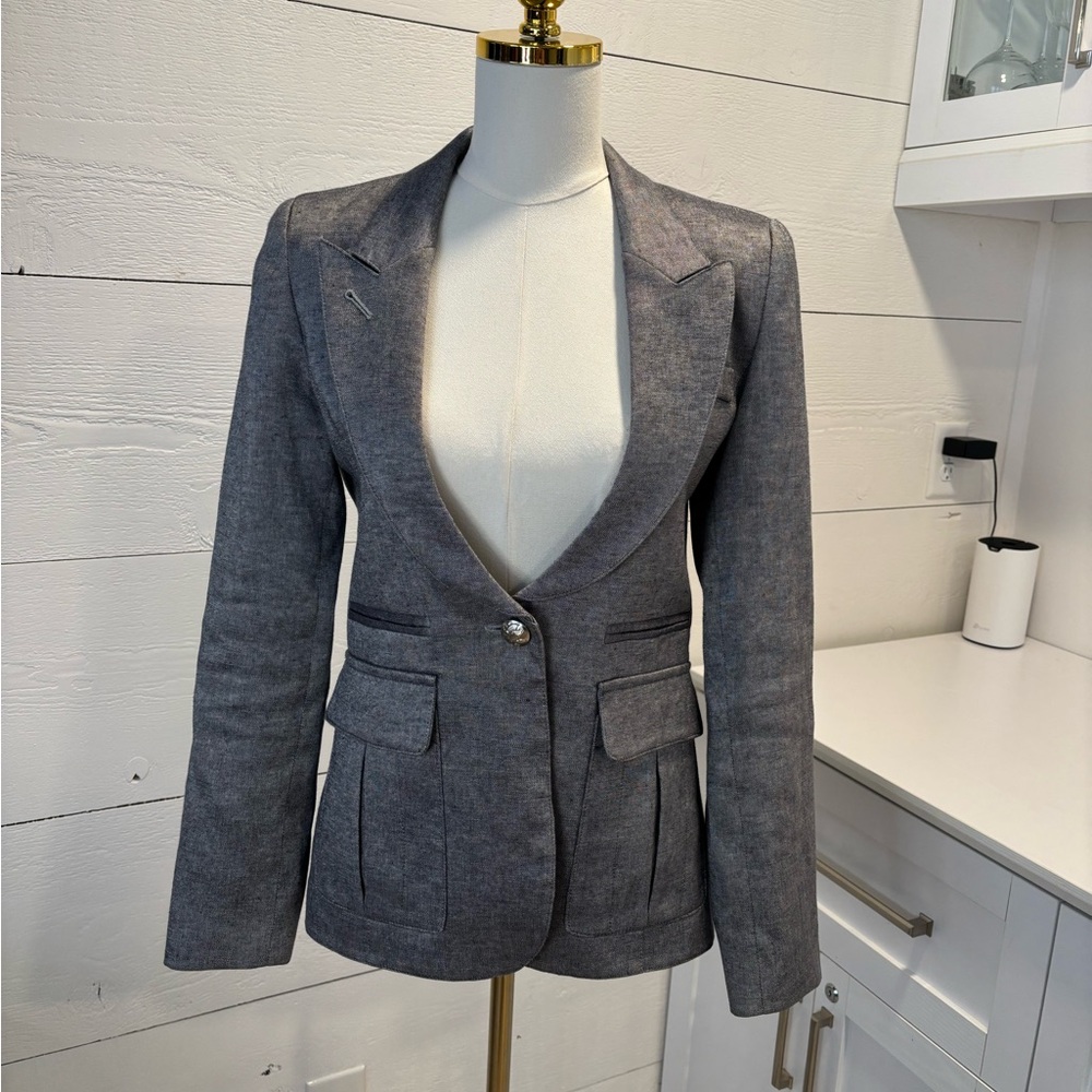 SMYTHE Duchess Blazer 6 Gray Linen Blend | Tailored One Button Canada